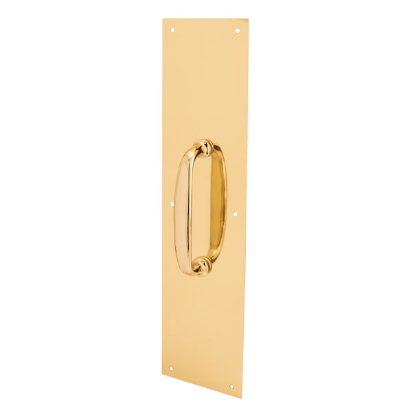 Door Pull Plate with Handle, Polished Brass, 4 in. x 16 in. Single Pack